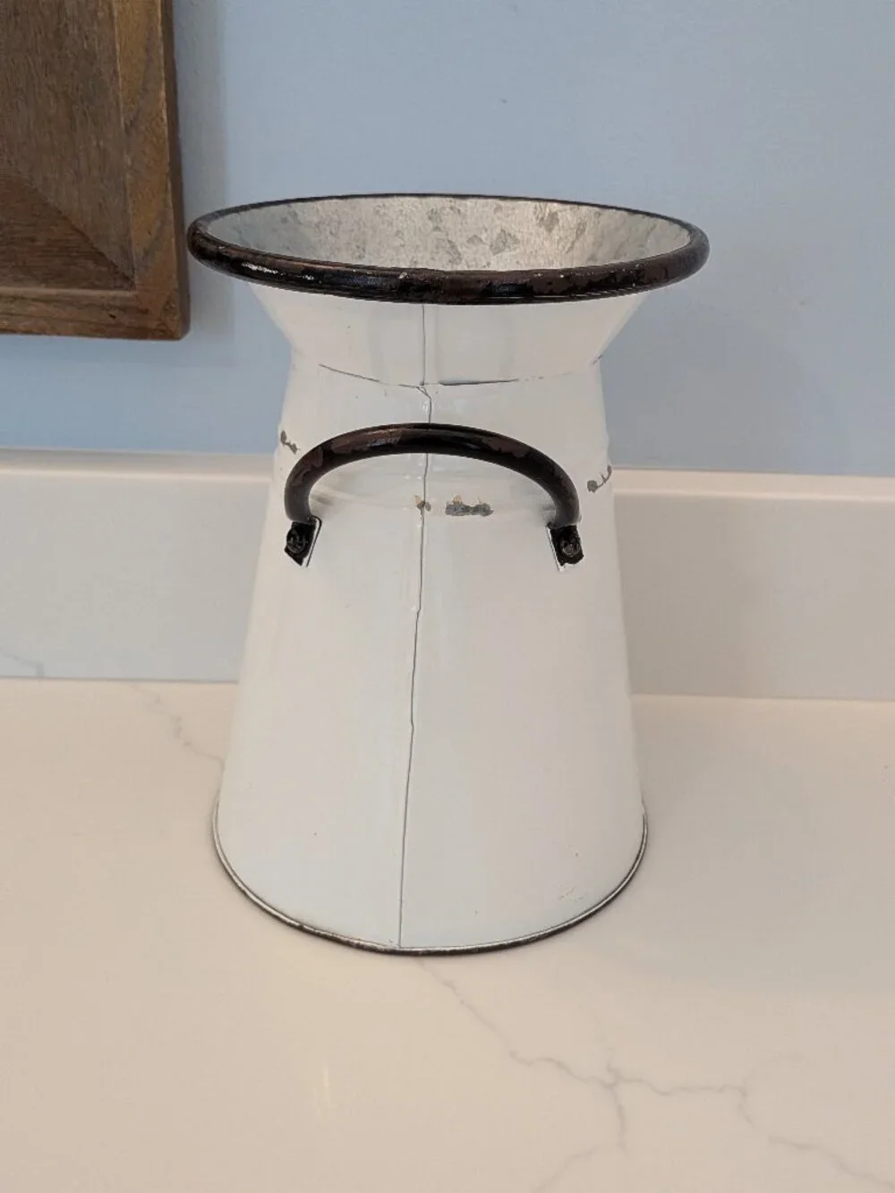 Distressed White Black-Trim Flared Vase